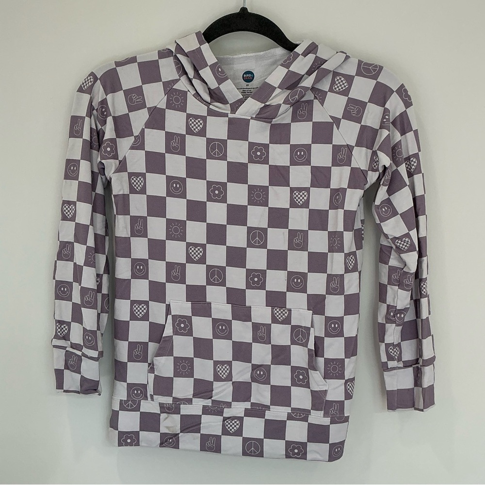 KIDS: Bird & Bean Pullover Bamboo Sweatshirt in Check It Out Blue - Picture 3 of 9